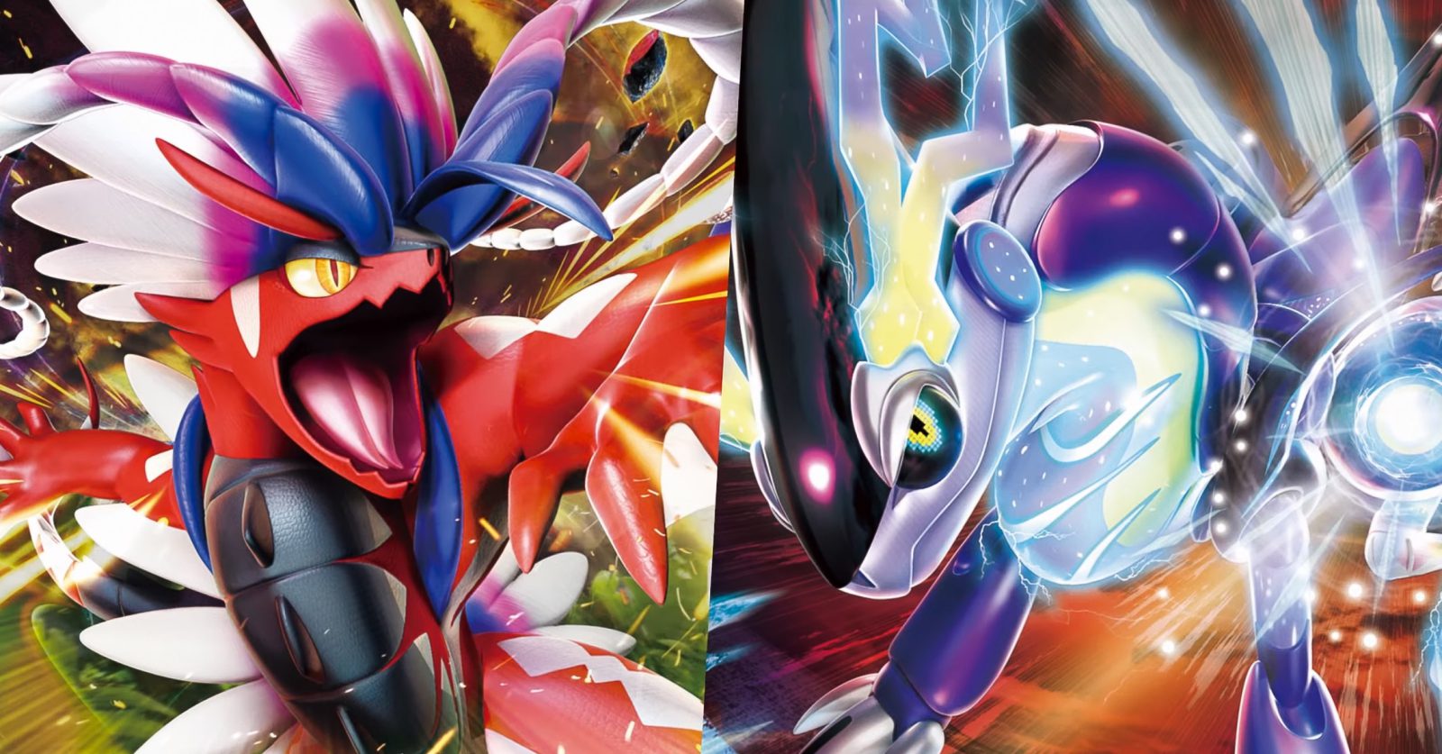Art del TCG Pokémon raffigurante i due mostriciattoli copertina di Scarlatto e Violetto